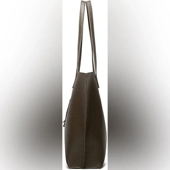 DARK GREEN SOFT FAUX LEATHER TOTE SHOULDER BAG - Picture 5 of 5